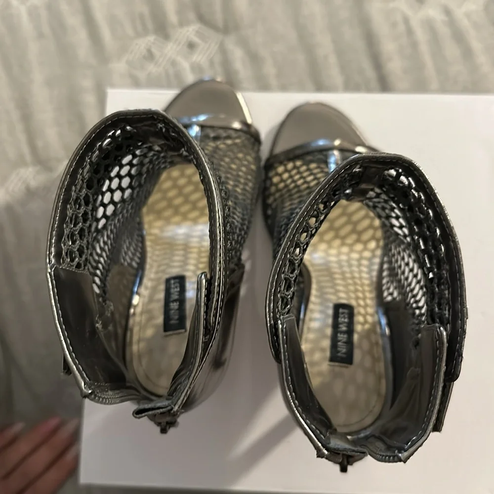 Nine West Pewter Cage Open Toe Booties - Picture 8 of 9